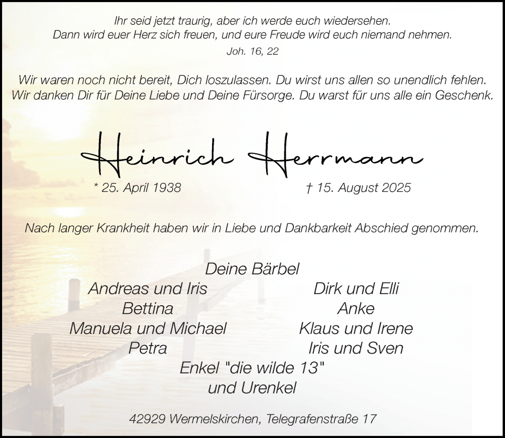  Traueranzeige für Heinrich Herrmann vom 23.08.2025 aus Rheinische Post