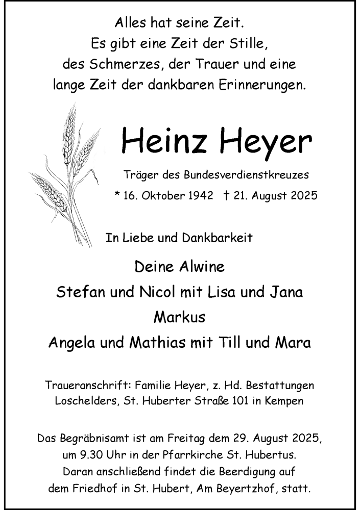  Traueranzeige für Heinz Heyer vom 23.08.2025 aus Rheinische Post