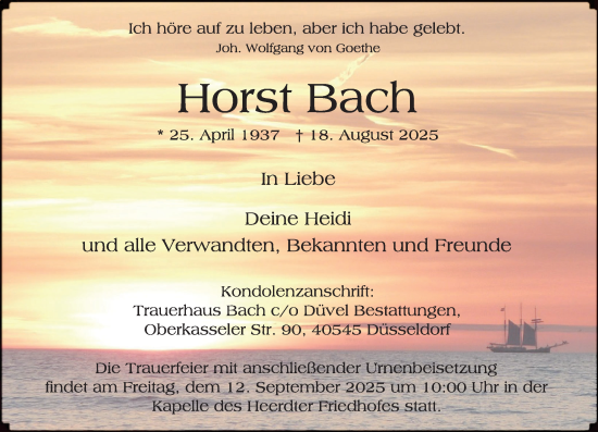Traueranzeige von Horst Bach von Rheinische Post