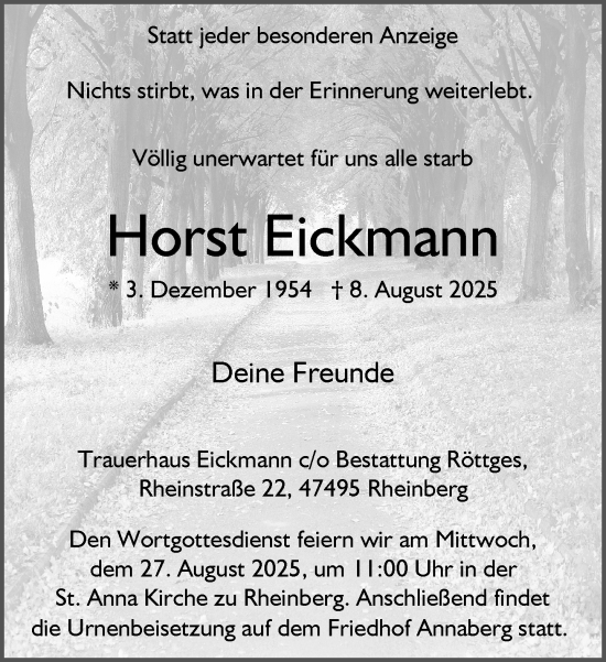Traueranzeige von Horst Eickmann von Rheinische Post
