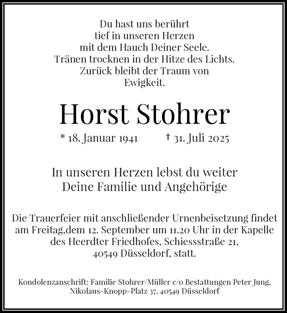  Traueranzeige für Horst Stohrer vom 30.08.2025 aus Rheinische Post