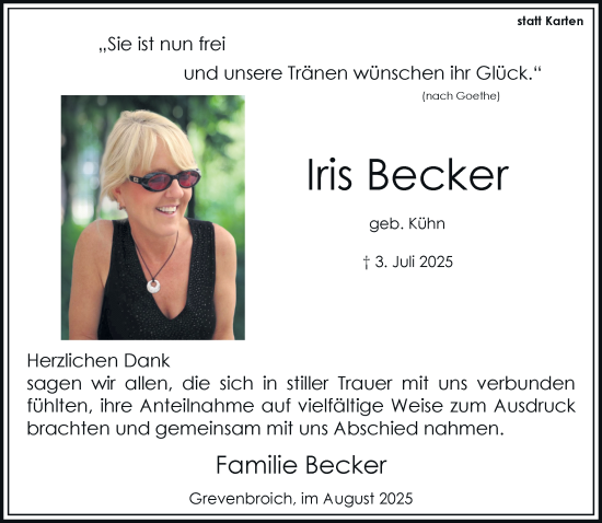Traueranzeige von Iris Becker von Rheinische Post