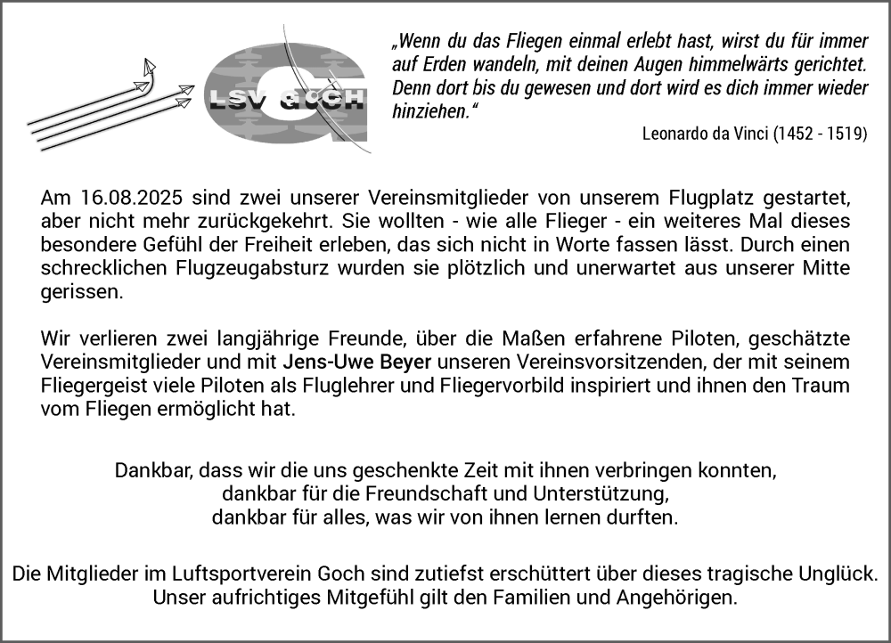  Traueranzeige für Jens-Uwe Beyer vom 30.08.2025 aus Rheinische Post