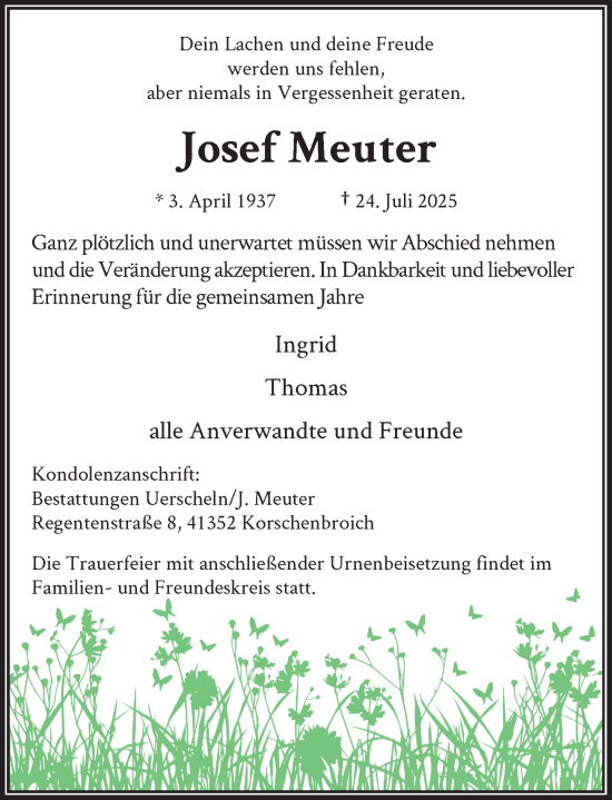 Traueranzeige von Josef Meuter von Rheinische Post
