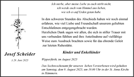 Traueranzeige von Josef Schneider von Rheinische Post