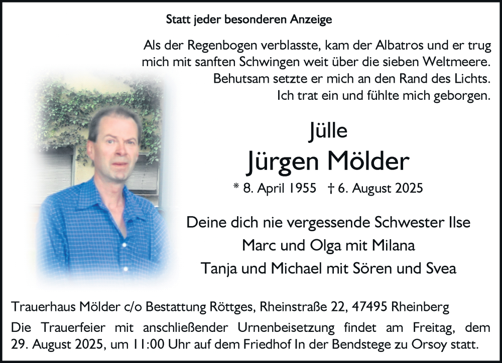  Traueranzeige für Jürgen Mölder vom 23.08.2025 aus Rheinische Post