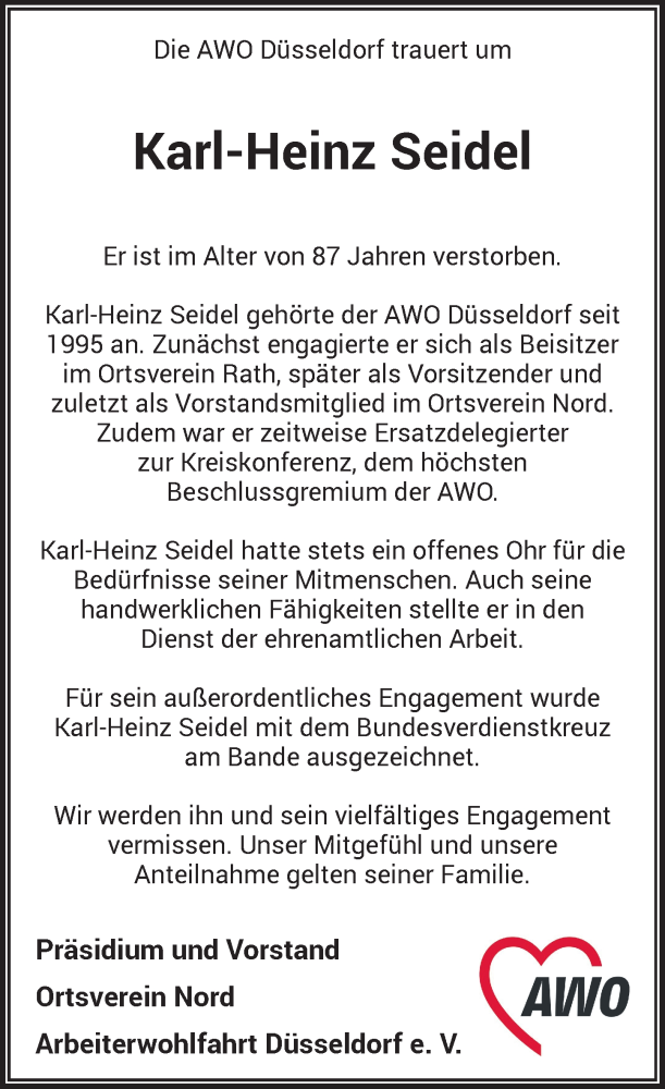  Traueranzeige für Karl-Heinz Seidel vom 23.08.2025 aus Rheinische Post