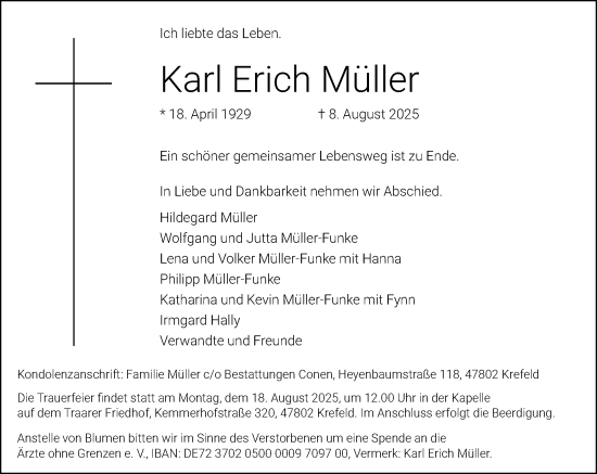Traueranzeige von Karl Erich Müller von Rheinische Post