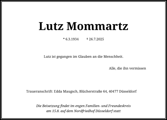 Traueranzeige von Lutz Mommartz von Rheinische Post