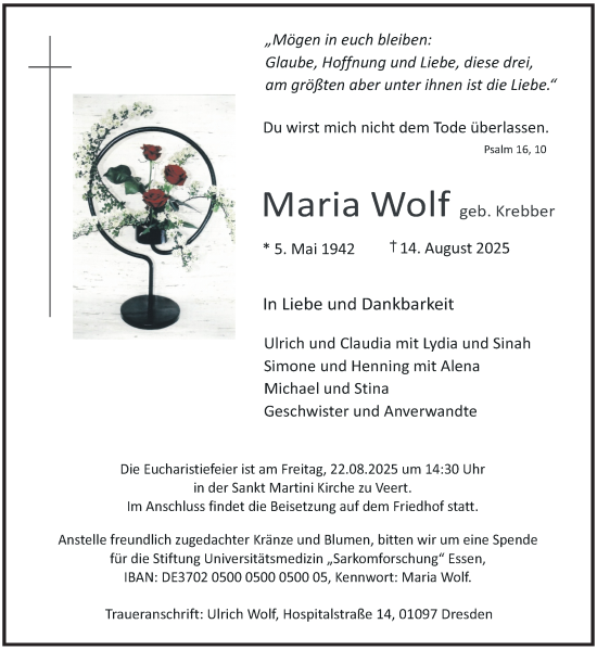 Traueranzeige von Maria Wolf von Rheinische Post