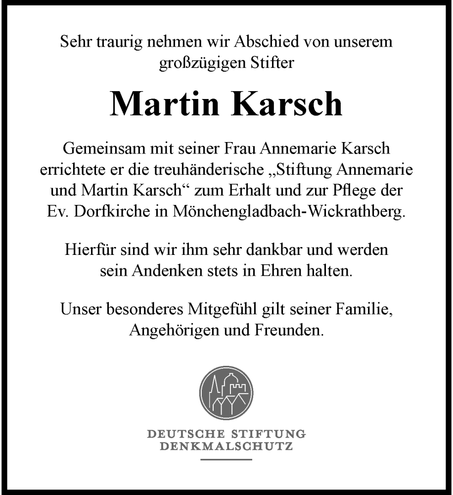  Traueranzeige für Martin Karsch vom 23.08.2025 aus Rheinische Post