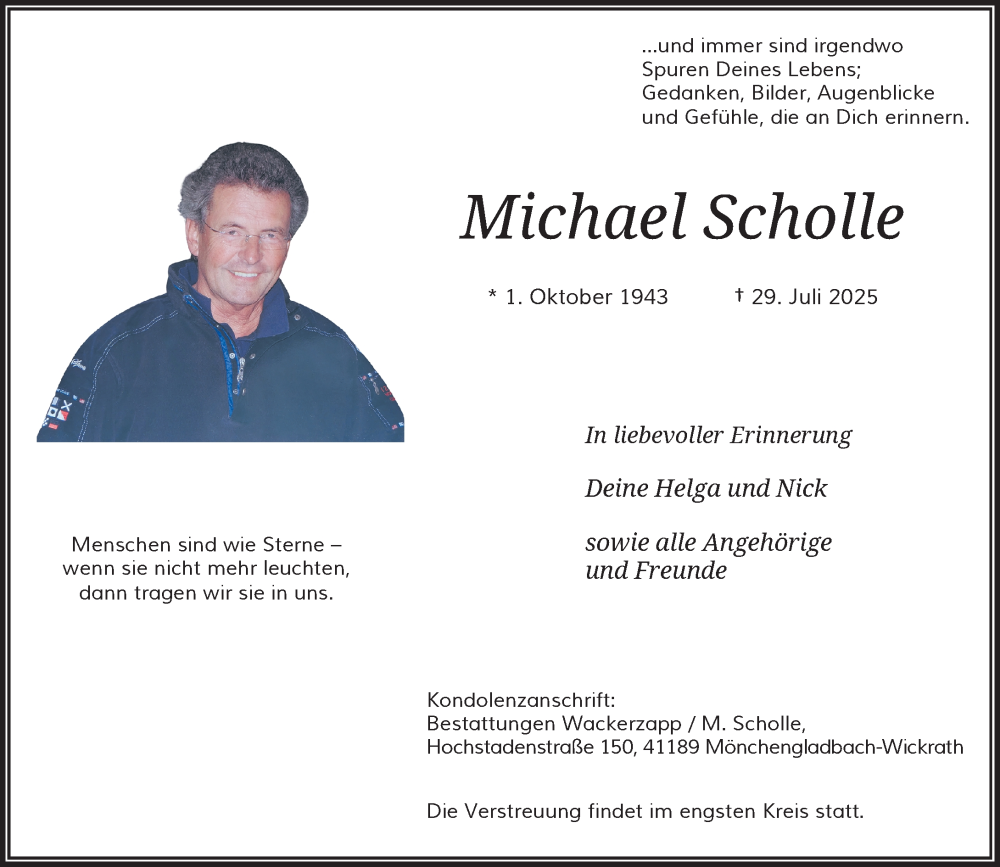  Traueranzeige für Michael Scholle vom 09.08.2025 aus Rheinische Post