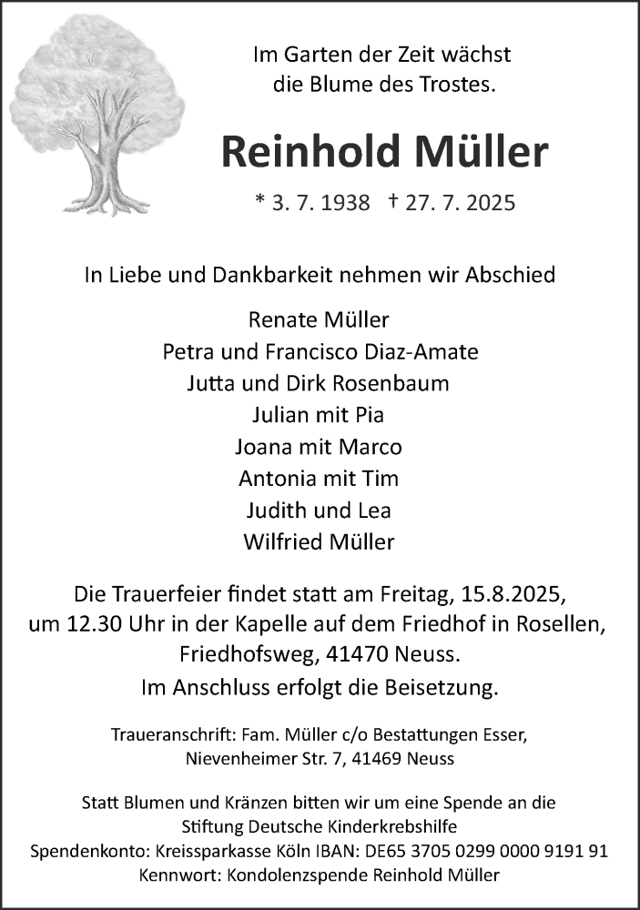  Traueranzeige für Reinhold Müller vom 09.08.2025 aus Rheinische Post