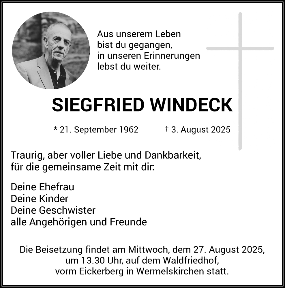  Traueranzeige für Siegfried Windeck vom 23.08.2025 aus Rheinische Post