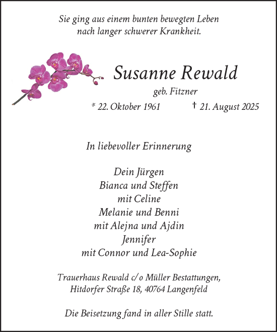 Traueranzeige von Susanne Rewald von Rheinische Post