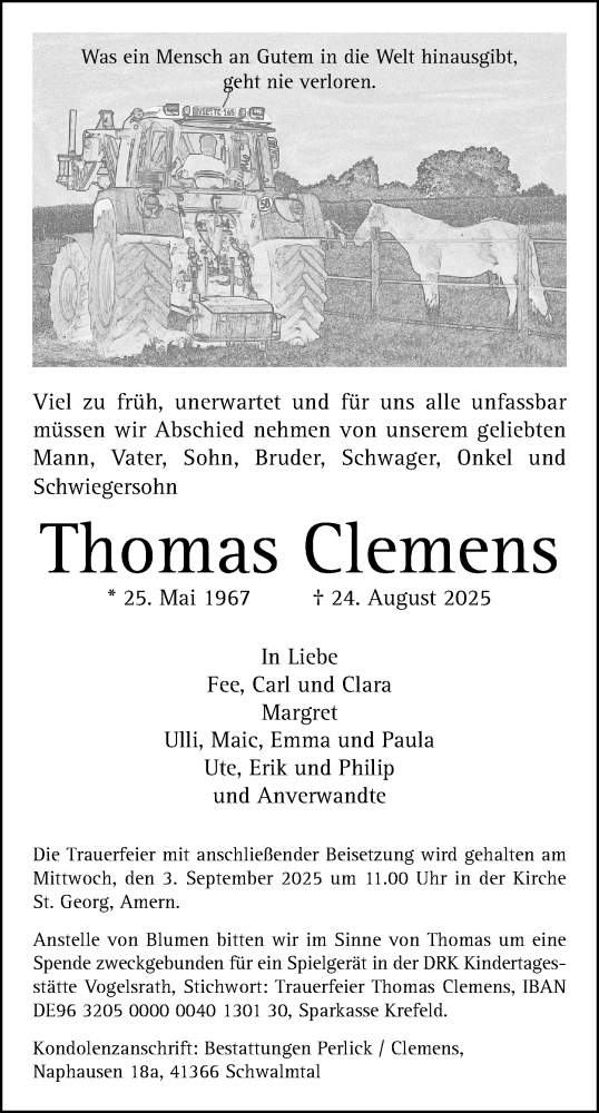 Traueranzeige von Thomas Clemens von Rheinische Post