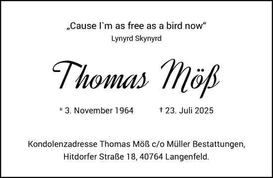 Traueranzeige von Thomas Möß von Rheinische Post
