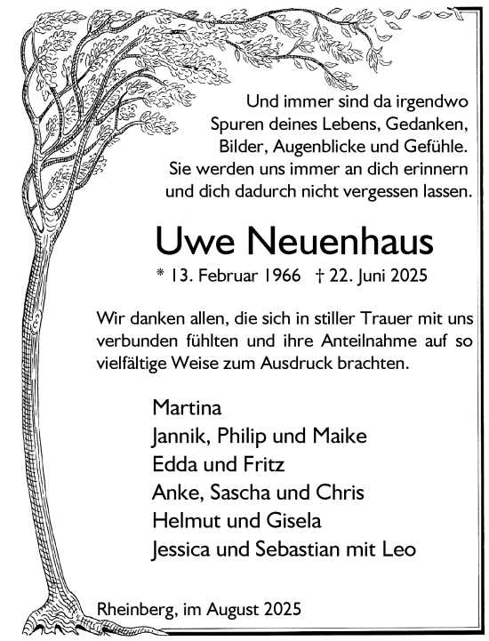Traueranzeige von Uwe Neuenhaus von Rheinische Post