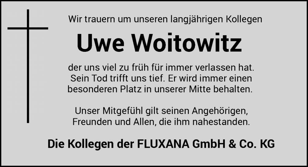  Traueranzeige für Uwe Woitowitz vom 16.08.2025 aus Rheinische Post