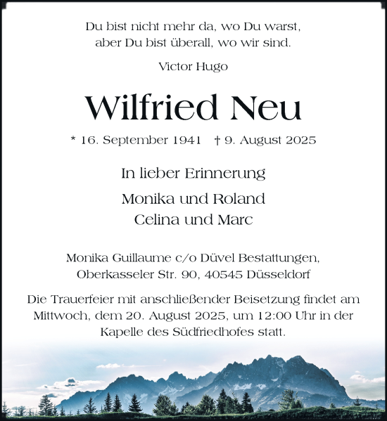 Traueranzeige von Wilfried Neu von Rheinische Post