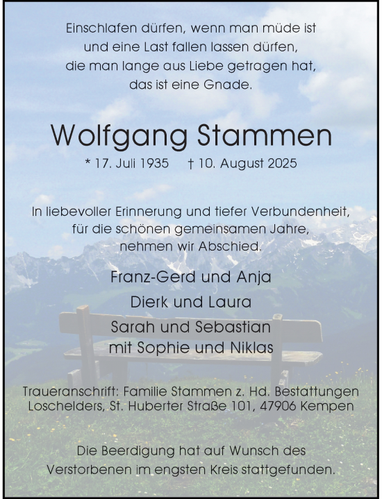 Traueranzeige von Wolfgang Stammen von Rheinische Post