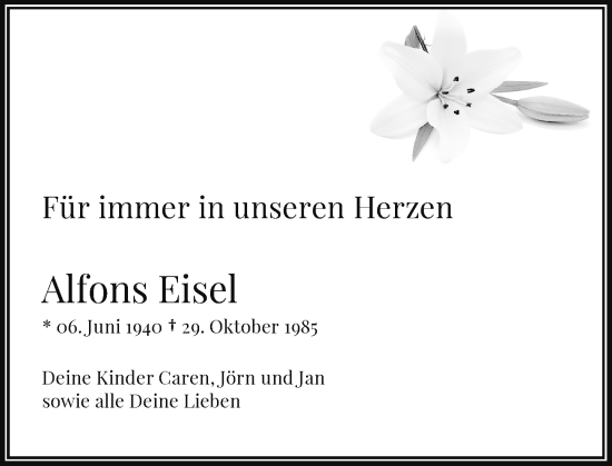 Traueranzeige von Alfons Eisel von Rheinische Post
