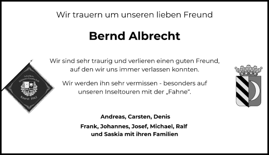 Traueranzeige von Bernd Albrecht von Rheinische Post