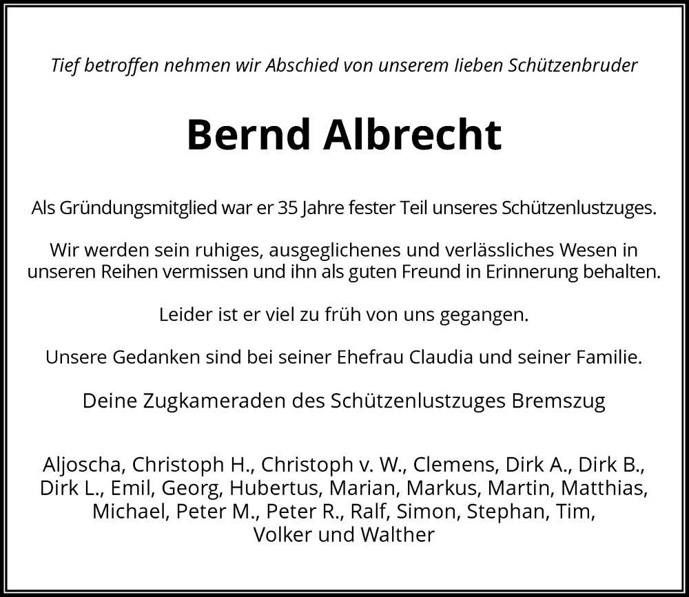 Traueranzeige für Bernd Albrecht vom 20.09.2025 aus Rheinische Post