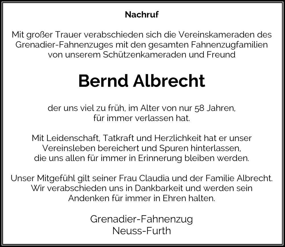  Traueranzeige für Bernd Albrecht vom 27.09.2025 aus Rheinische Post