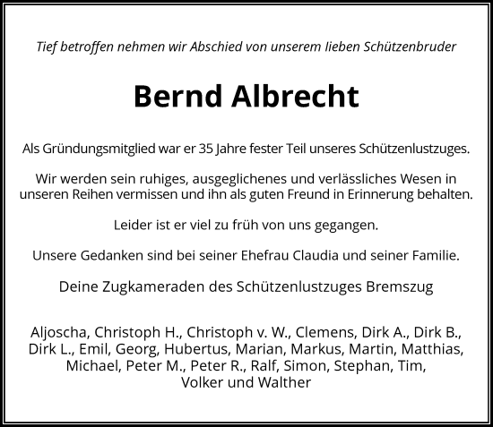 Traueranzeige von Bernd Albrecht von Rheinische Post