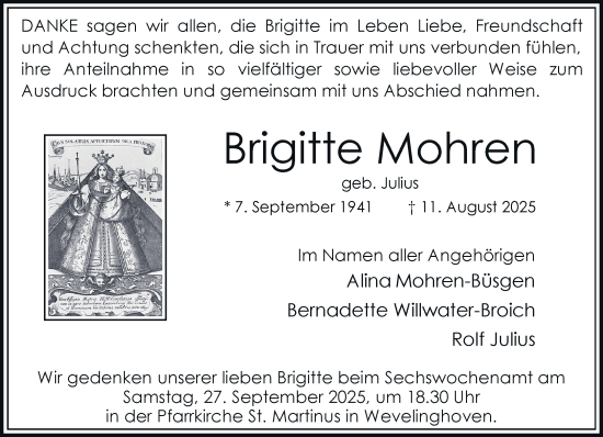 Traueranzeige von Brigitte Mohren von Rheinische Post