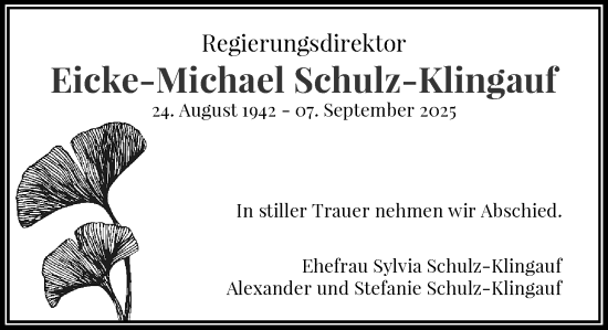 Traueranzeige von Eicke-Michael Schulz-Klingauf von Rheinische Post
