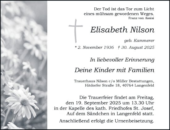 Traueranzeige von Elisabeth Nilson von Rheinische Post