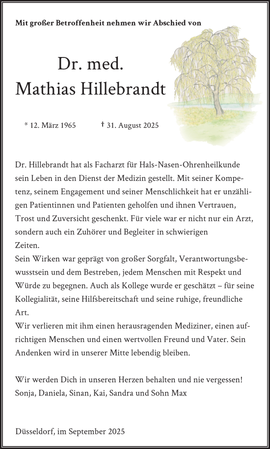 Traueranzeige von Dr. med. Mathias Hillebrandt von Rheinische Post