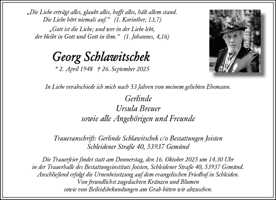 Traueranzeige von Georg Schlawitschek von Rheinische Post