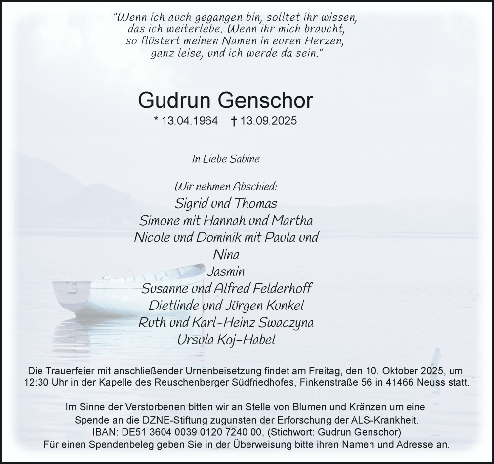  Traueranzeige für Gudrun Genschor vom 27.09.2025 aus Rheinische Post
