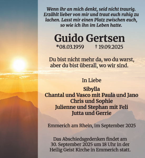 Traueranzeige von Guido Gertsen von Rheinische Post