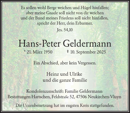 Traueranzeige von Hans-Peter Geldermann von Rheinische Post