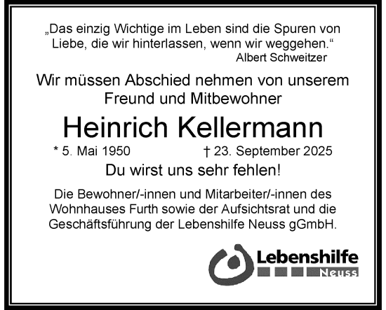 Traueranzeige von Heinrich Kellermann von Rheinische Post