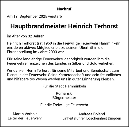 Traueranzeige von Heinrich Terhorst von Rheinische Post
