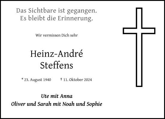Traueranzeige von Heinz-André Steffens von Rheinische Post