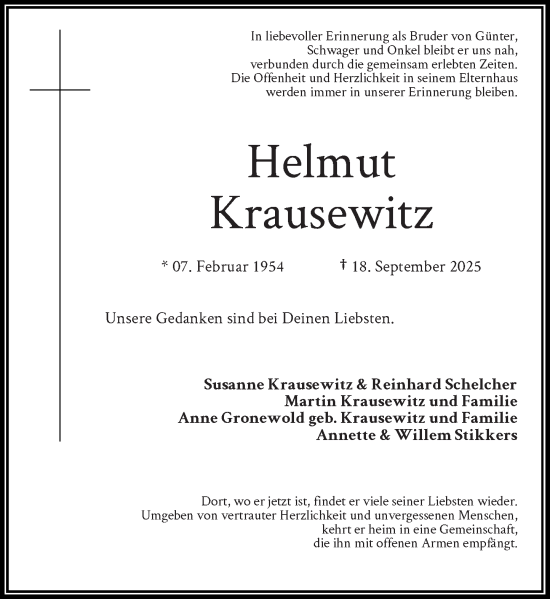 Traueranzeige von Helmut Krausewitz von Rheinische Post