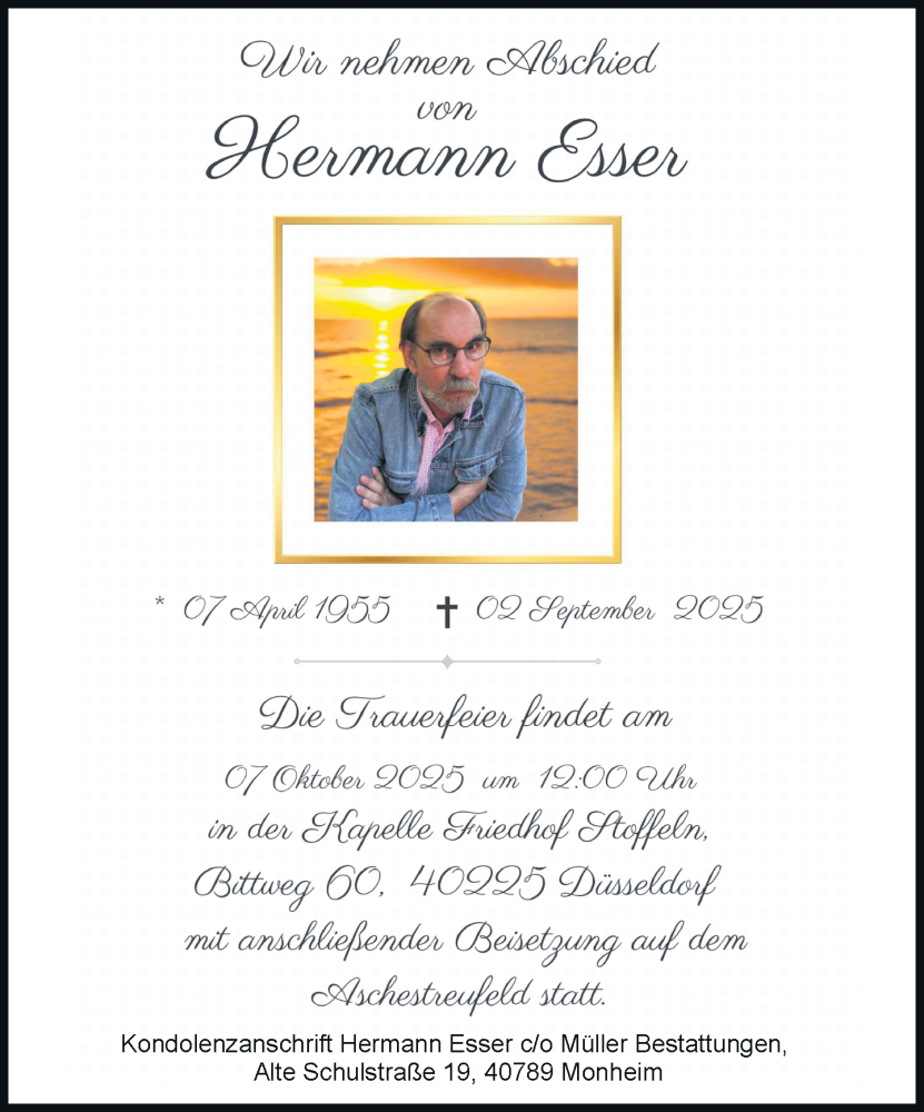  Traueranzeige für Hermann Esser vom 27.09.2025 aus Rheinische Post