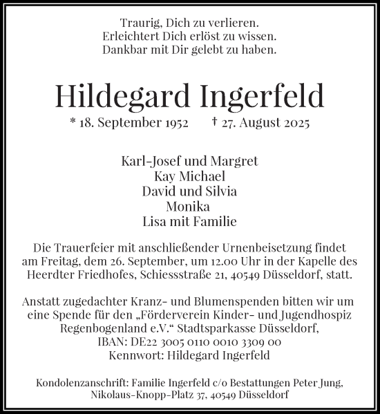 Traueranzeige von Hildegard Ingerfeld von Rheinische Post