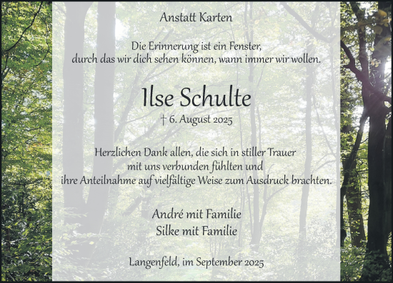 Traueranzeige von Ilse Schulte von Rheinische Post