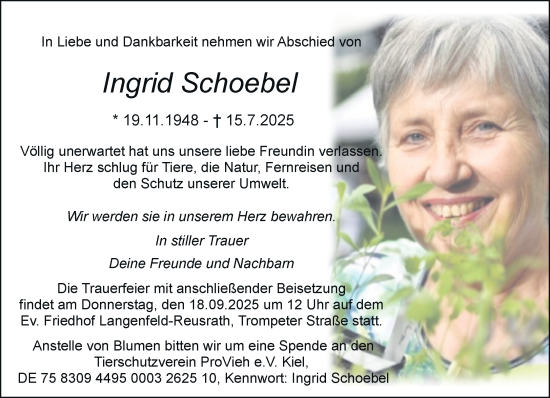 Traueranzeige von Ingrid Schoebel von Rheinische Post