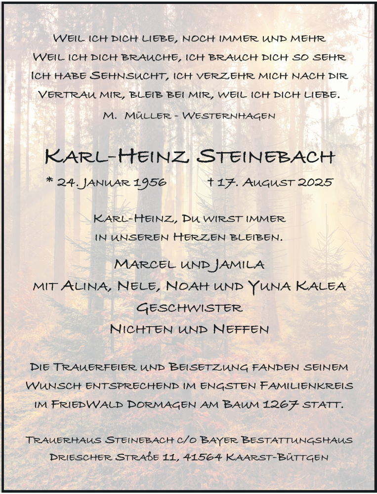  Traueranzeige für Karl-Heinz Steinebach vom 20.09.2025 aus Rheinische Post