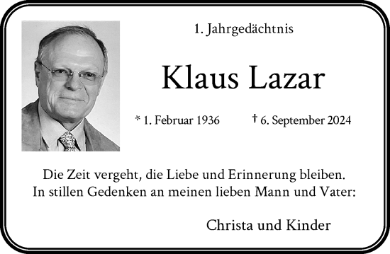 Traueranzeige von Klaus Lazar von Rheinische Post