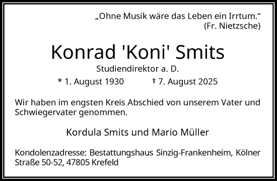 Traueranzeige von Konrad Smits von Rheinische Post