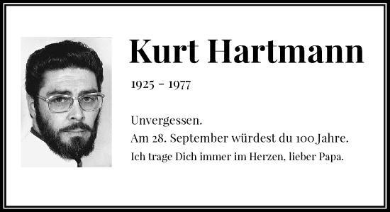 Traueranzeige von Kurt Hartmann von Rheinische Post